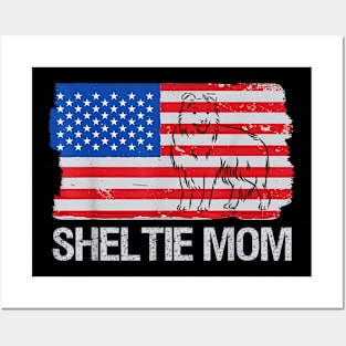 Sheltie Mom USA Flag Funny Shetland Sheepdog Owner Dog Mom Posters and Art